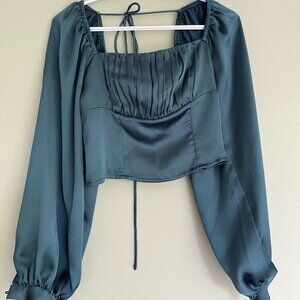 Satin emerald green blouse XS